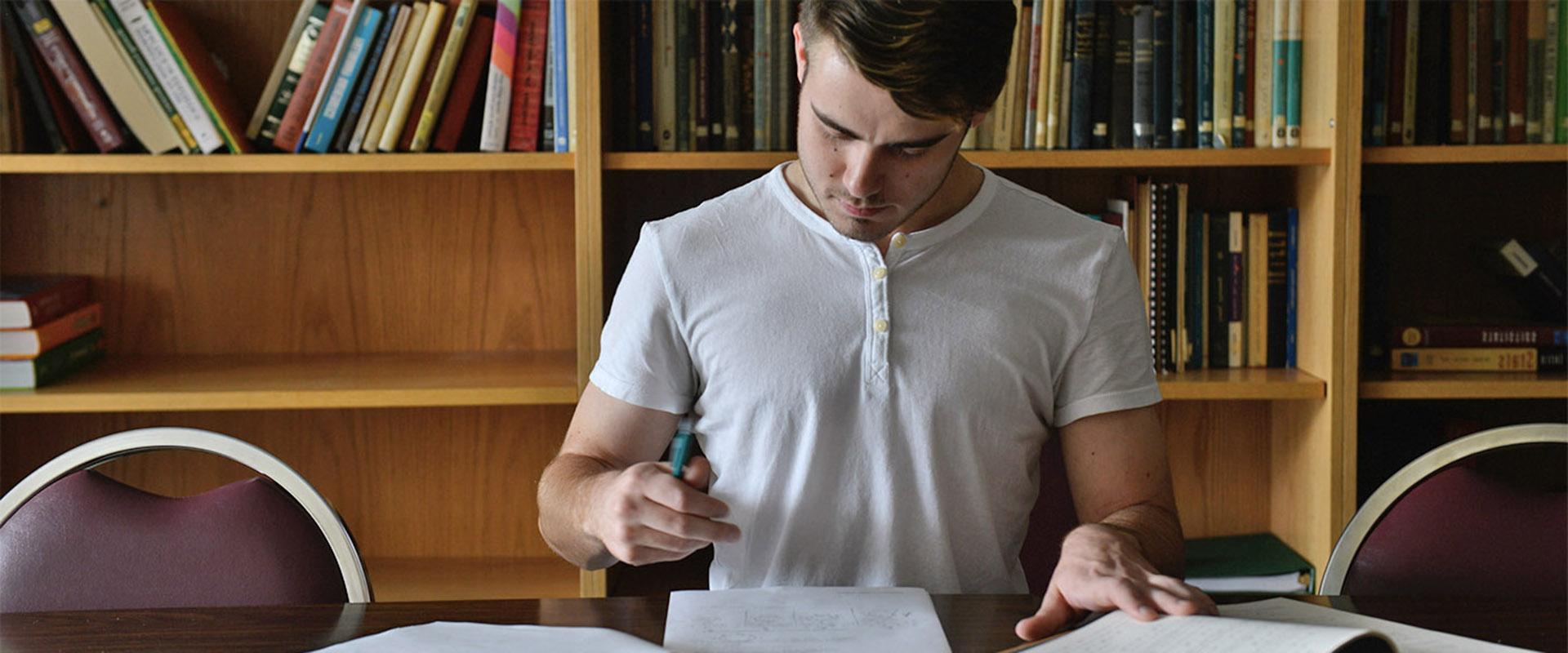 Student in the library