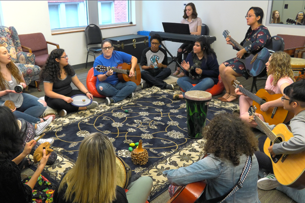 music therapy students playing instruments