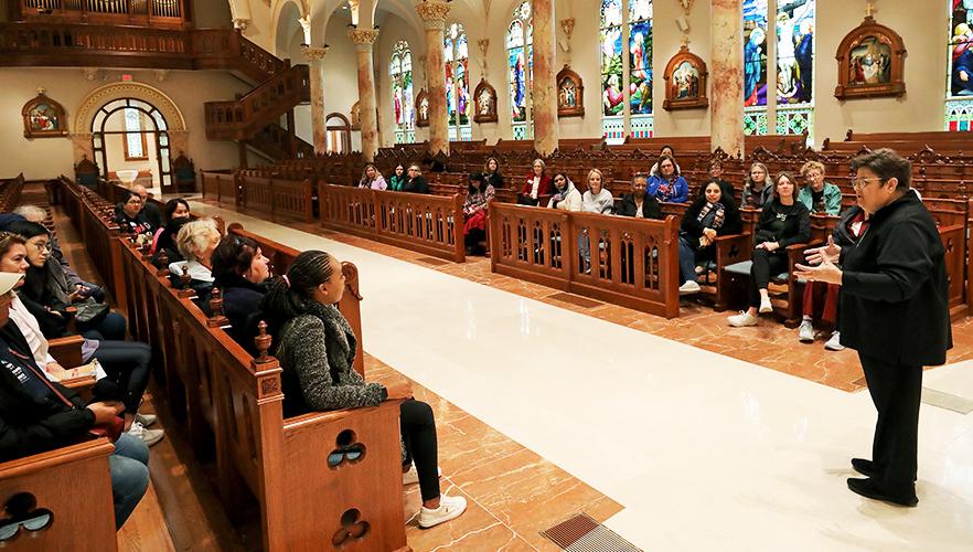 Nurses sitting in chapel