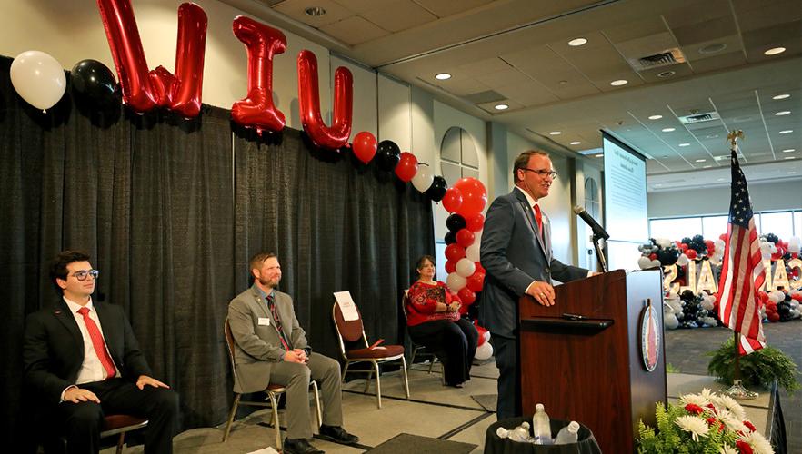 UIW president speaking to audience